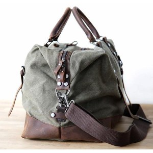 TP2 WAX VampTraveler™ XL Dicke gewachstem Canvas - Leder Reisetasche Handgepäck Weekender Schultertasche - Armeegrün